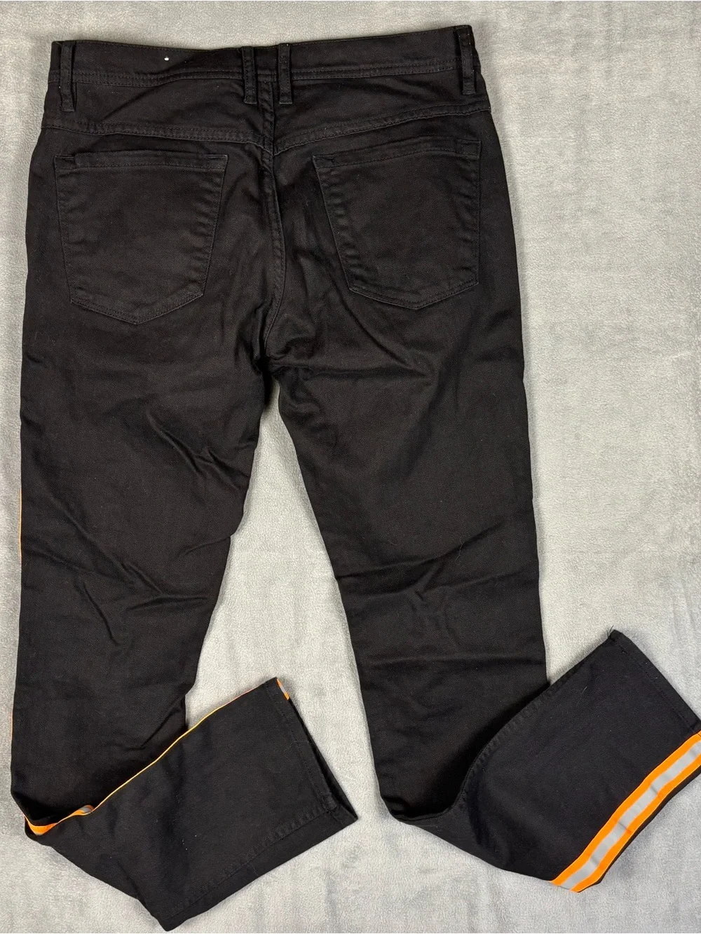 Rogue Mens 32x32 Skinny Jeans Black Distressed Orange Reflective Side Stripe